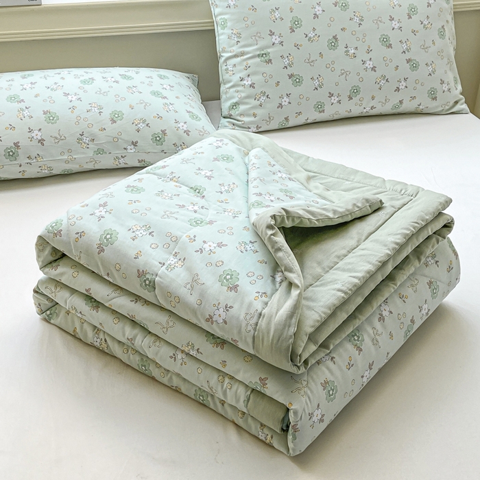 91家纺网 家纺一手货源 找家纺 憨豆家纺 2025新款双面全棉夏被可机洗小清新纯棉夏被薄被芯空调被子夏凉被 雨汐