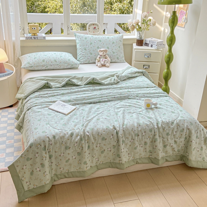 91家纺网 家纺一手货源 找家纺 憨豆家纺 2025新款双面全棉夏被可机洗小清新纯棉夏被薄被芯空调被子夏凉被 雨汐