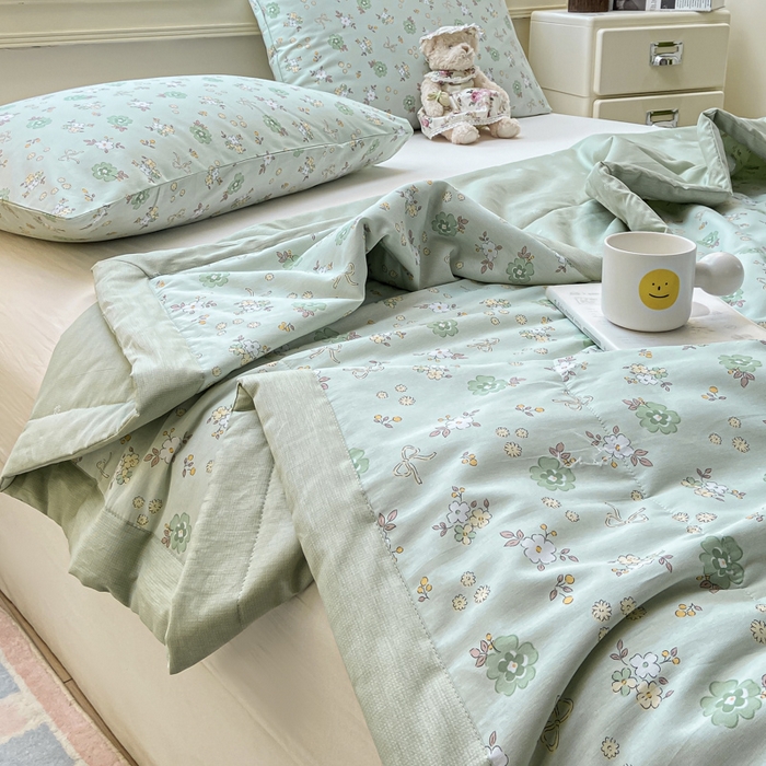 91家纺网 家纺一手货源 找家纺 憨豆家纺 2025新款双面全棉夏被可机洗小清新纯棉夏被薄被芯空调被子夏凉被 雨汐