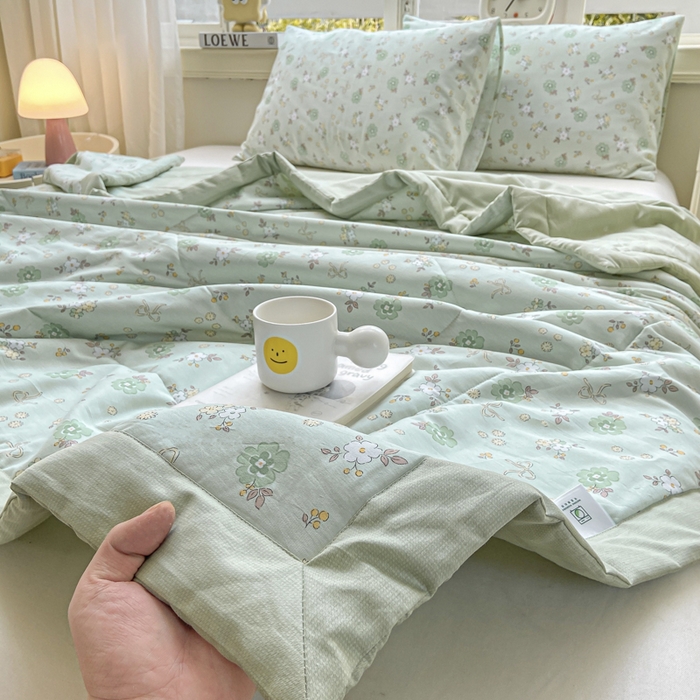 91家纺网 家纺一手货源 找家纺 憨豆家纺 2025新款双面全棉夏被可机洗小清新纯棉夏被薄被芯空调被子夏凉被 雨汐