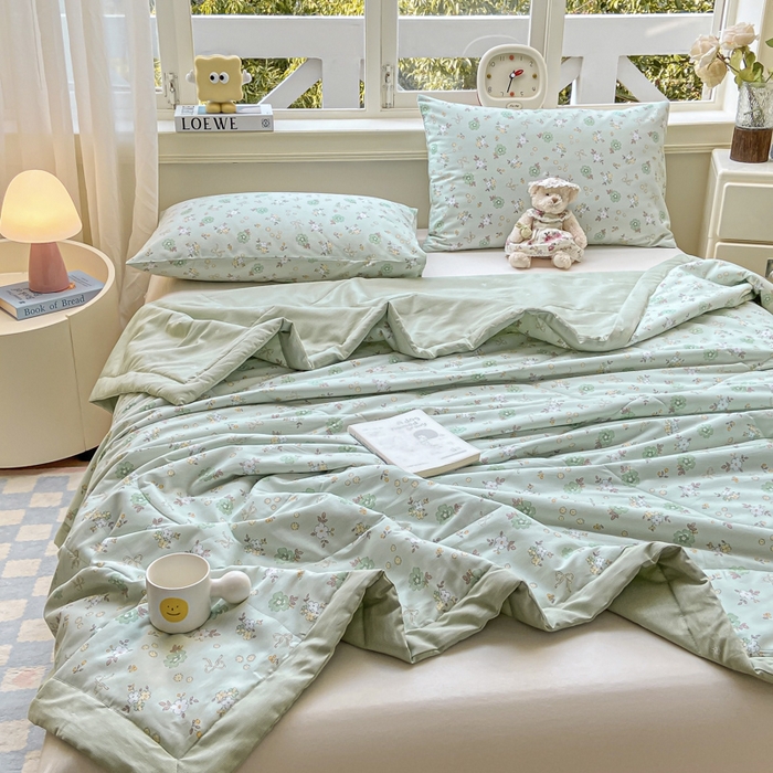 91家纺网 家纺一手货源 找家纺 憨豆家纺 2025新款双面全棉夏被可机洗小清新纯棉夏被薄被芯空调被子夏凉被 雨汐