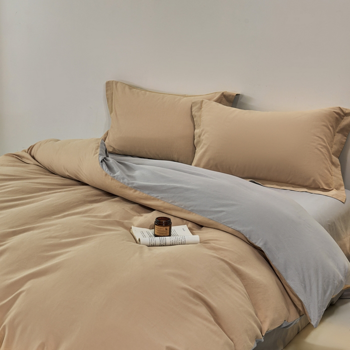 91家纺网 家纺一手货源 找家纺 沃尔居 2025新款全棉磨毛四件套正宗加厚长绒棉贡缎100%纯棉四件套（含买家秀）-莫兰迪 莫兰迪-卡其拼浅灰