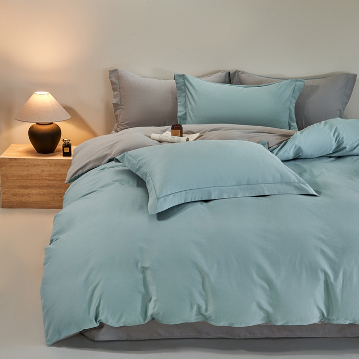 91家纺网 家纺一手货源 找家纺 沃尔居 2025新款全棉磨毛四件套正宗加厚长绒棉贡缎100%纯棉四件套（含买家秀）-莫兰迪 莫兰迪-雾蓝拼浅灰