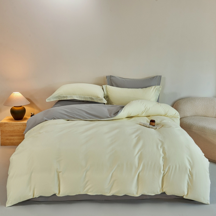 91家纺网 家纺一手货源 找家纺 沃尔居 2025新款全棉磨毛四件套正宗加厚长绒棉贡缎100%纯棉四件套（含买家秀）-莫兰迪 莫兰迪-奶昔黄拼高级灰