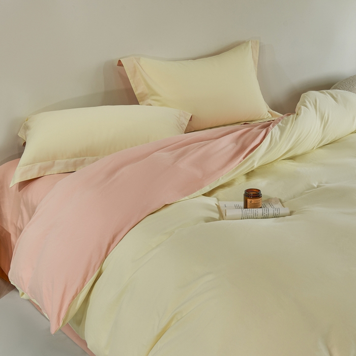 91家纺网 家纺一手货源 找家纺 沃尔居 2025新款全棉磨毛四件套正宗加厚长绒棉贡缎100%纯棉四件套（含买家秀）-莫兰迪 莫兰迪-奶昔黄拼蔷薇粉