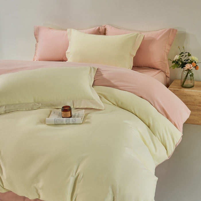 91家纺网 家纺一手货源 找家纺 沃尔居 2025新款全棉磨毛四件套正宗加厚长绒棉贡缎100%纯棉四件套（含买家秀）-莫兰迪 莫兰迪-奶昔黄拼蔷薇粉