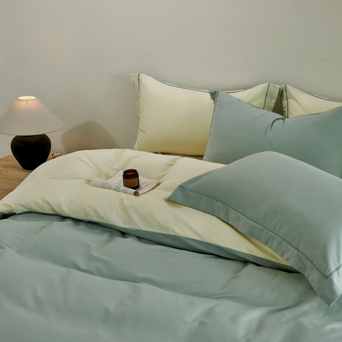 沃尔居 2025新款全棉磨毛四件套正宗加厚长绒棉贡缎100%纯棉四件套（含买家秀）-莫兰迪 莫兰迪-甘草绿拼奶昔黄