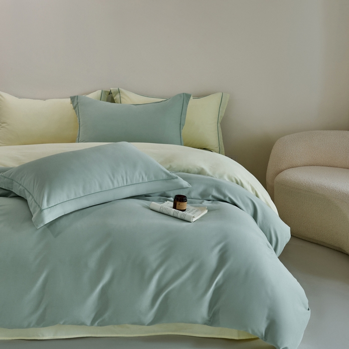 91家纺网 家纺一手货源 找家纺 沃尔居 2025新款全棉磨毛四件套正宗加厚长绒棉贡缎100%纯棉四件套（含买家秀）-莫兰迪 莫兰迪-甘草绿拼奶昔黄