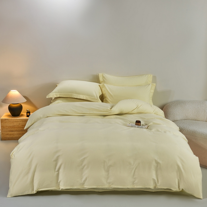 91家纺网 家纺一手货源 找家纺 沃尔居 2025新款全棉磨毛四件套正宗加厚长绒棉贡缎100%纯棉四件套（含买家秀）-莫兰迪 莫兰迪-奶昔黄