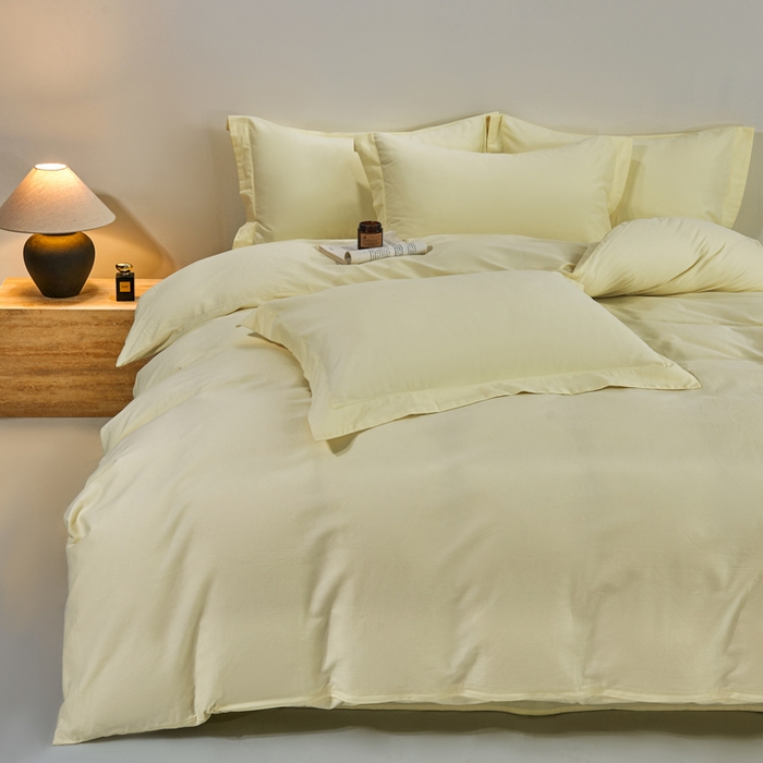 91家纺网 家纺一手货源 找家纺 沃尔居 2025新款全棉磨毛四件套正宗加厚长绒棉贡缎100%纯棉四件套（含买家秀）-莫兰迪 莫兰迪-奶昔黄