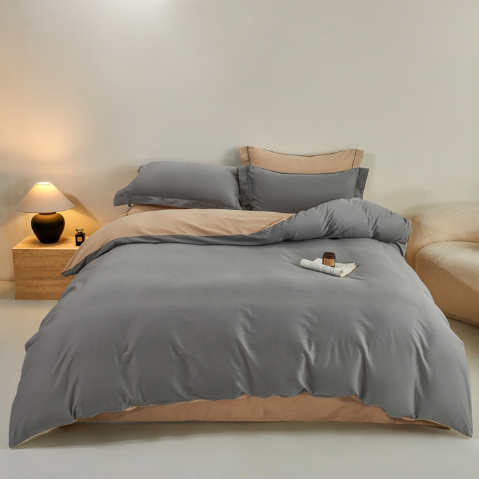 91家纺网 家纺一手货源 找家纺 沃尔居 2025新款全棉磨毛四件套正宗加厚长绒棉贡缎100%纯棉四件套（含买家秀）-莫兰迪 莫兰迪-高级灰拼卡其