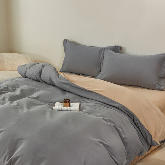 91家纺网 家纺一手货源 找家纺 沃尔居 2025新款全棉磨毛四件套正宗加厚长绒棉贡缎100%纯棉四件套（含买家秀）-莫兰迪 莫兰迪-高级灰拼卡其