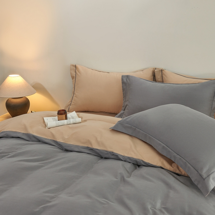 沃尔居 2025新款全棉磨毛四件套正宗加厚长绒棉贡缎100%纯棉四件套（含买家秀）-莫兰迪 莫兰迪-高级灰拼卡其