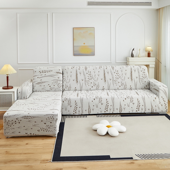 91家纺网 家纺一手货源 找家纺 丝绮鹿 2025新款雕花绒-麦浪沙发套松紧款（贵妃图）麦浪系列 麦浪-云灰