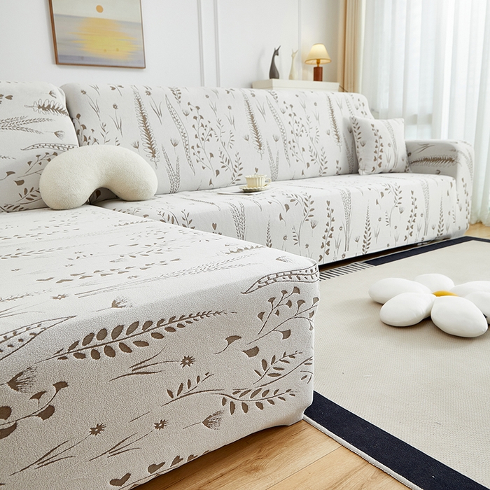 91家纺网 家纺一手货源 找家纺 （总）丝绮鹿 2025新款雕花绒-麦浪沙发套松紧款（贵妃图）麦浪系列