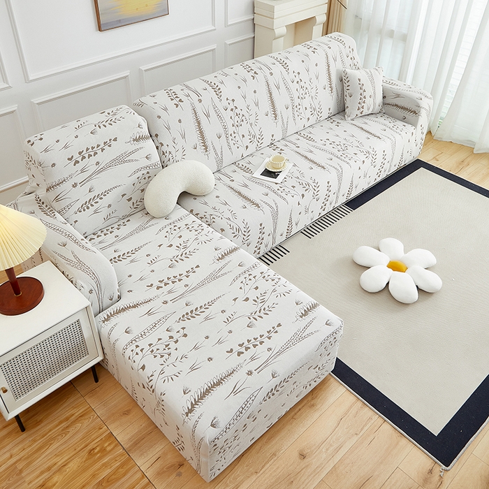 91家纺网 家纺一手货源 找家纺 丝绮鹿 2025新款雕花绒-麦浪沙发套松紧款（贵妃图）麦浪系列 麦浪-云灰