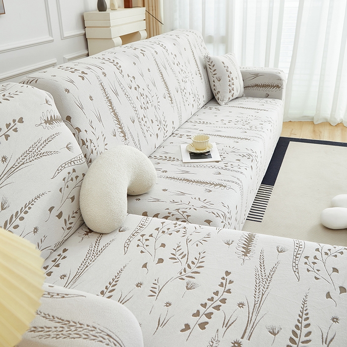 91家纺网 家纺一手货源 找家纺 丝绮鹿 2025新款雕花绒-麦浪沙发套松紧款（贵妃图）麦浪系列 麦浪-云灰