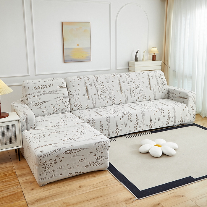 91家纺网 家纺一手货源 找家纺 丝绮鹿 2025新款雕花绒-麦浪沙发套松紧款（贵妃图）麦浪系列 麦浪-云灰