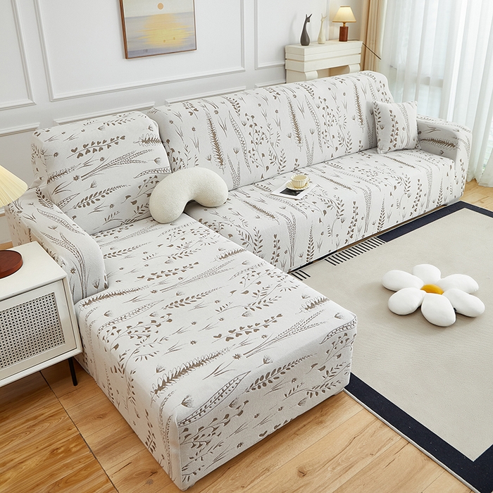 91家纺网 家纺一手货源 找家纺 丝绮鹿 2025新款雕花绒-麦浪沙发套松紧款（贵妃图）麦浪系列 麦浪-云灰