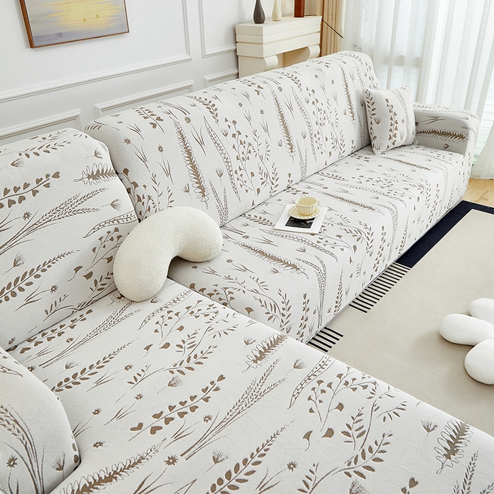 91家纺网 家纺一手货源 找家纺 丝绮鹿 2025新款雕花绒-麦浪沙发套松紧款（贵妃图）麦浪系列 麦浪-云灰