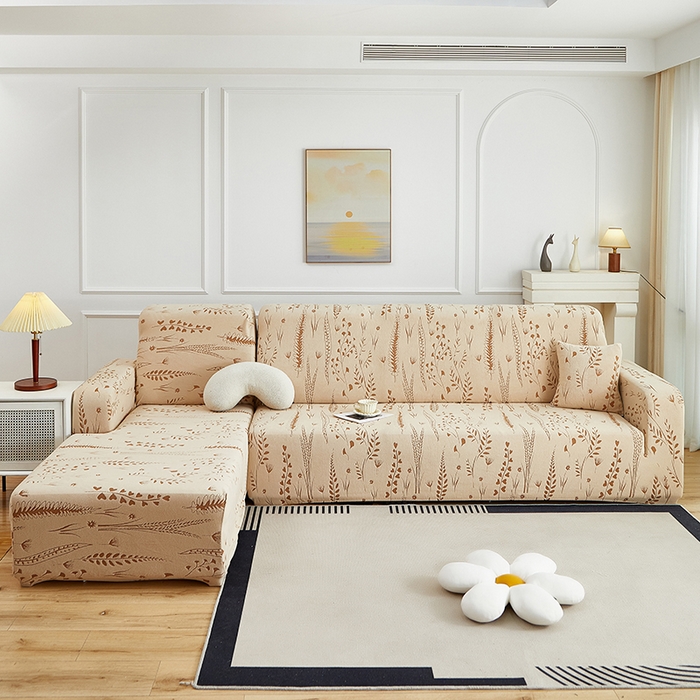 91家纺网 家纺一手货源 找家纺 丝绮鹿 2025新款雕花绒-麦浪沙发套松紧款（贵妃图）麦浪系列 麦浪-浅茶
