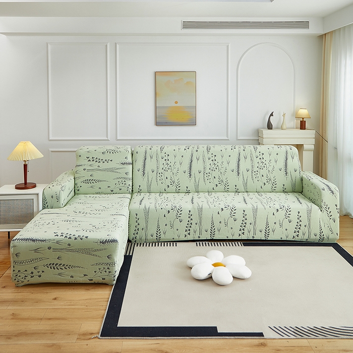 91家纺网 家纺一手货源 找家纺 丝绮鹿 2025新款雕花绒-麦浪沙发套松紧款（贵妃图）麦浪系列 麦浪-草绿