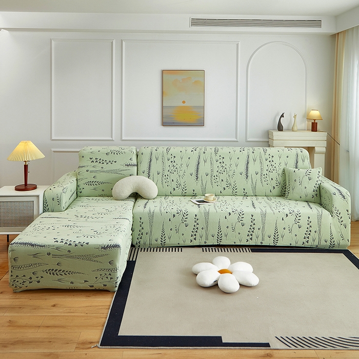91家纺网 家纺一手货源 找家纺 丝绮鹿 2025新款雕花绒-麦浪沙发套松紧款（贵妃图）麦浪系列 麦浪-草绿