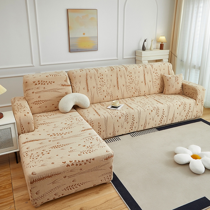 91家纺网 家纺一手货源 找家纺 丝绮鹿 2025新款雕花绒-麦浪沙发套松紧款（贵妃图）麦浪系列 麦浪-浅茶