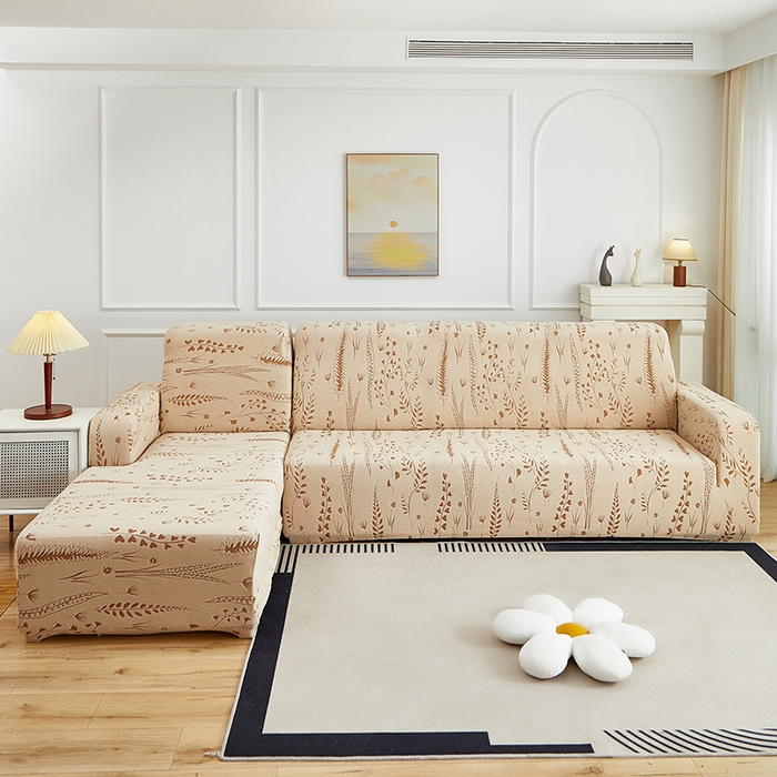 91家纺网 家纺一手货源 找家纺 丝绮鹿 2025新款雕花绒-麦浪沙发套松紧款（贵妃图）麦浪系列 麦浪-浅茶