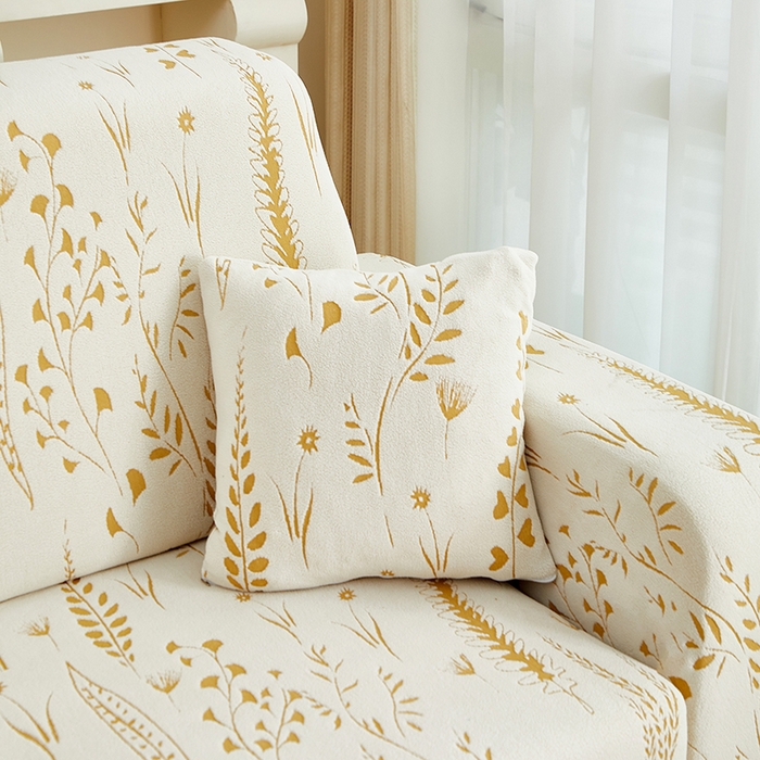 91家纺网 家纺一手货源 找家纺 丝绮鹿 2025新款雕花绒-麦浪沙发套松紧款（贵妃图）麦浪系列 麦浪-奶白