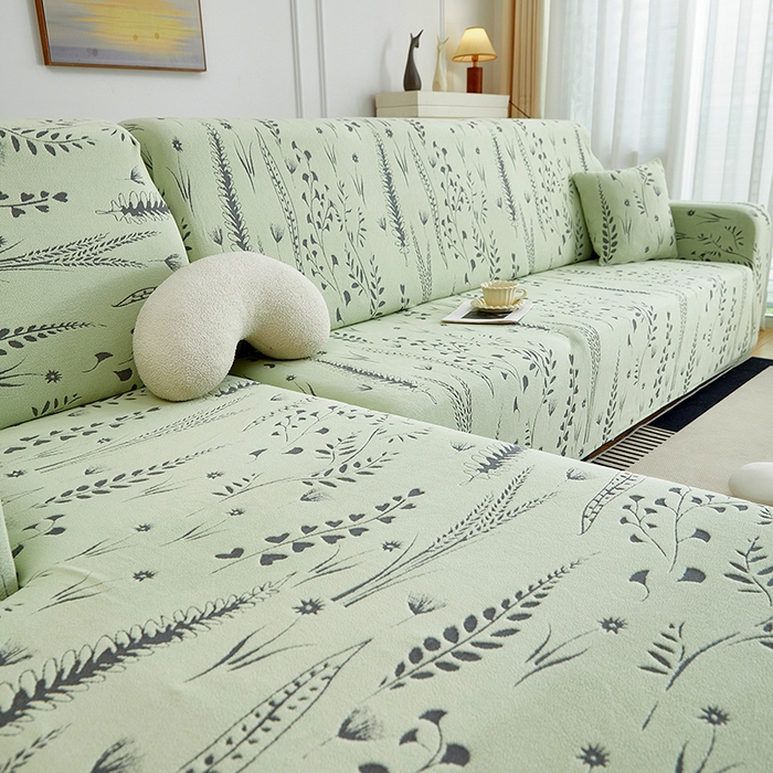 91家纺网 家纺一手货源 找家纺 丝绮鹿 2025新款雕花绒-麦浪沙发套松紧款（贵妃图）麦浪系列 麦浪-草绿