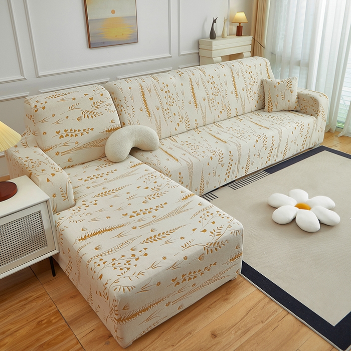 91家纺网 家纺一手货源 找家纺 丝绮鹿 2025新款雕花绒-麦浪沙发套松紧款（贵妃图）麦浪系列 麦浪-奶白