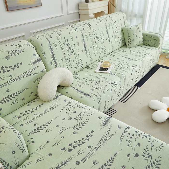 91家纺网 家纺一手货源 找家纺 丝绮鹿 2025新款雕花绒-麦浪沙发套松紧款（贵妃图）麦浪系列 麦浪-草绿