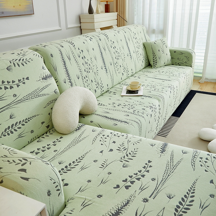 91家纺网 家纺一手货源 找家纺 丝绮鹿 2025新款雕花绒-麦浪沙发套松紧款（贵妃图）麦浪系列 麦浪-草绿