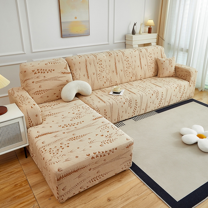 91家纺网 家纺一手货源 找家纺 丝绮鹿 2025新款雕花绒-麦浪沙发套松紧款（贵妃图）麦浪系列 麦浪-浅茶