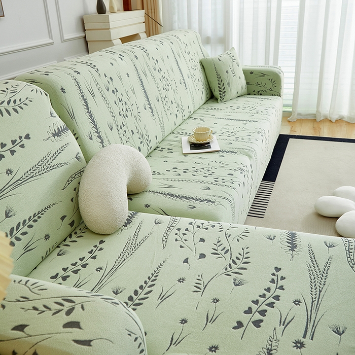 91家纺网 家纺一手货源 找家纺 丝绮鹿 2025新款雕花绒-麦浪沙发套松紧款（贵妃图）麦浪系列 麦浪-草绿