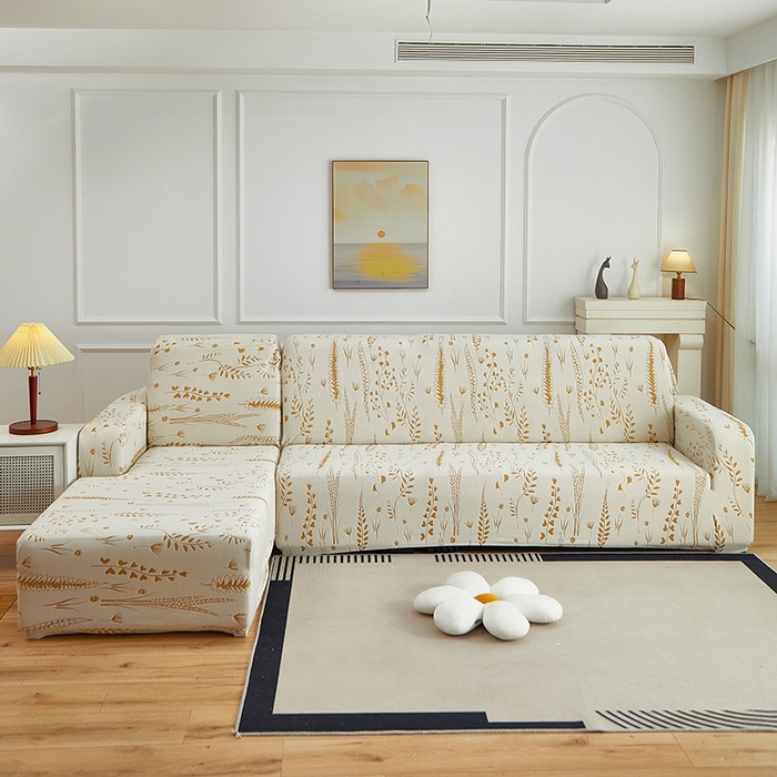 91家纺网 家纺一手货源 找家纺 丝绮鹿 2025新款雕花绒-麦浪沙发套松紧款（贵妃图）麦浪系列 麦浪-奶白