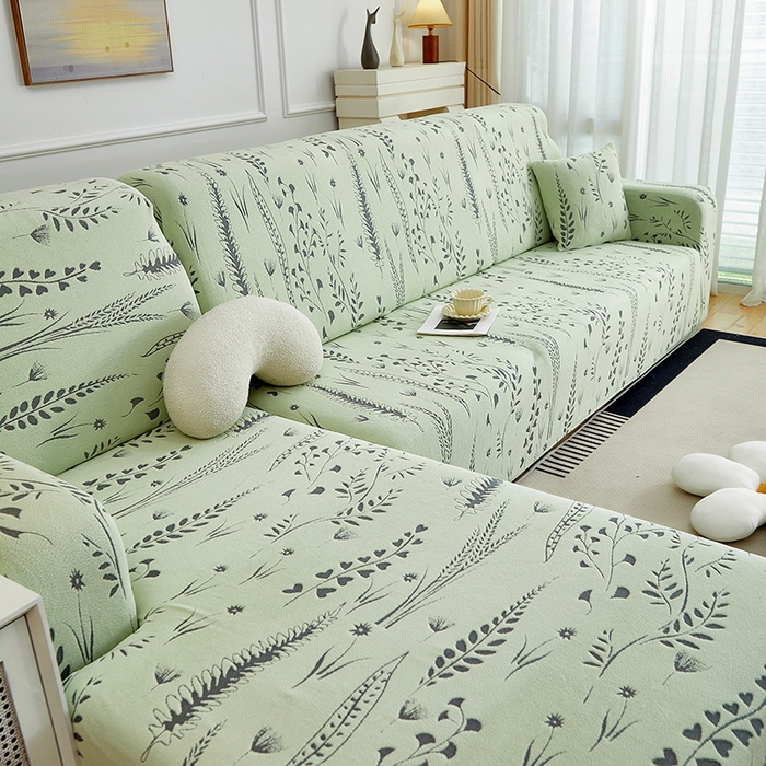 91家纺网 家纺一手货源 找家纺 丝绮鹿 2025新款雕花绒-麦浪沙发套松紧款（贵妃图）麦浪系列 麦浪-草绿