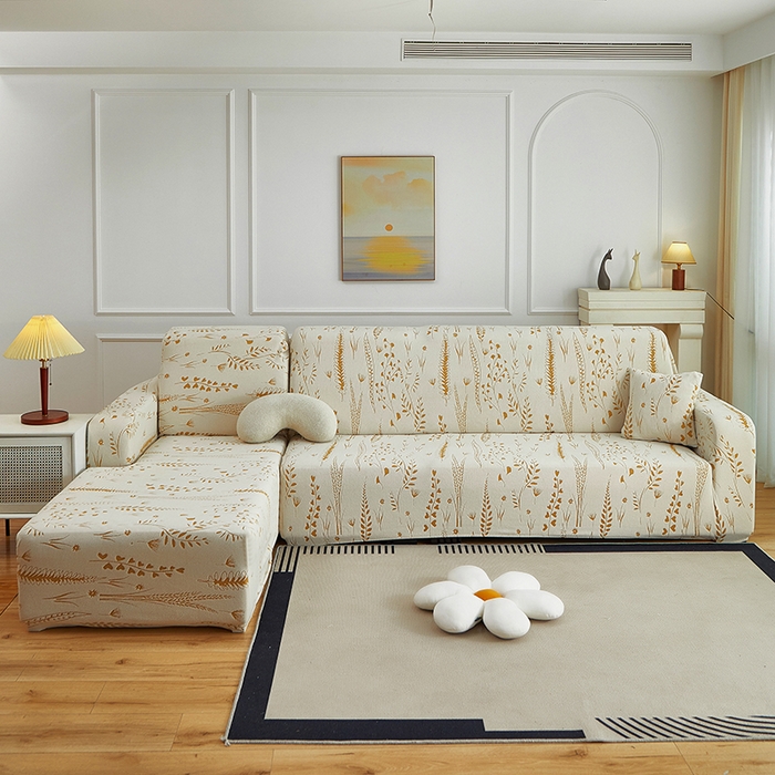 91家纺网 家纺一手货源 找家纺 丝绮鹿 2025新款雕花绒-麦浪沙发套松紧款（贵妃图）麦浪系列 麦浪-奶白