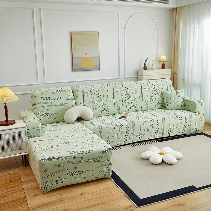 91家纺网 家纺一手货源 找家纺 丝绮鹿 2025新款雕花绒-麦浪沙发套松紧款（贵妃图）麦浪系列 麦浪-草绿