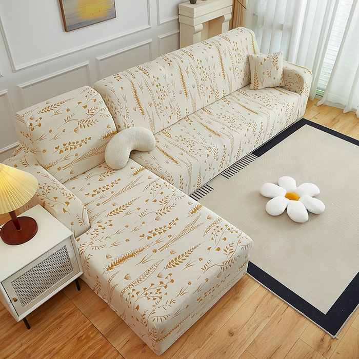 91家纺网 家纺一手货源 找家纺 丝绮鹿 2025新款雕花绒-麦浪沙发套松紧款（贵妃图）麦浪系列 麦浪-奶白