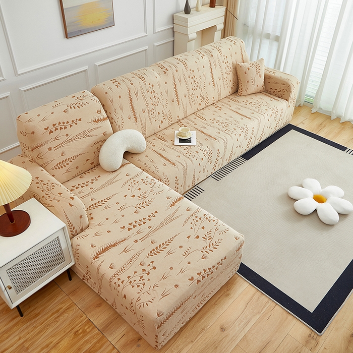 91家纺网 家纺一手货源 找家纺 丝绮鹿 2025新款雕花绒-麦浪沙发套松紧款（贵妃图）麦浪系列 麦浪-浅茶