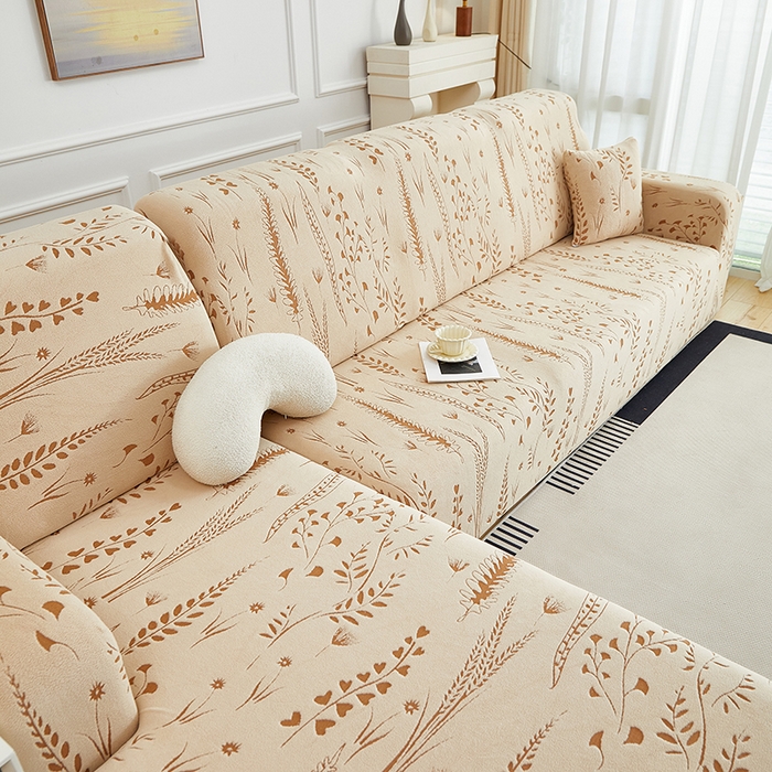 91家纺网 家纺一手货源 找家纺 丝绮鹿 2025新款雕花绒-麦浪沙发套松紧款（贵妃图）麦浪系列 麦浪-浅茶