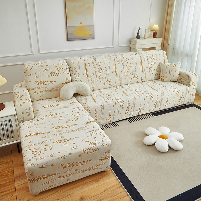 91家纺网 家纺一手货源 找家纺 丝绮鹿 2025新款雕花绒-麦浪沙发套松紧款（贵妃图）麦浪系列 麦浪-奶白