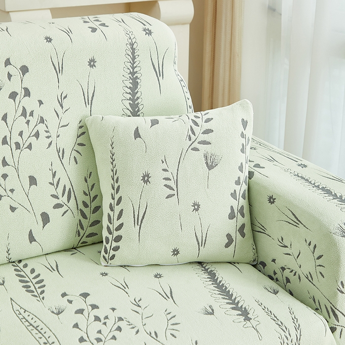 91家纺网 家纺一手货源 找家纺 丝绮鹿 2025新款雕花绒-麦浪沙发套松紧款（贵妃图）麦浪系列 麦浪-草绿