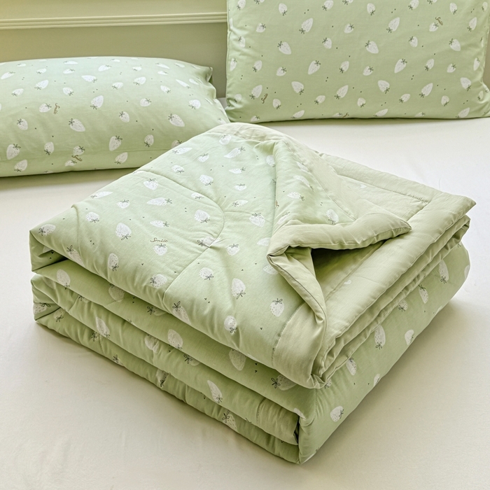 91家纺网 家纺一手货源 找家纺 （总）沃尔居 2025新款双面全棉印花夏被可机洗小清新纯棉夏凉被薄被芯空调被子