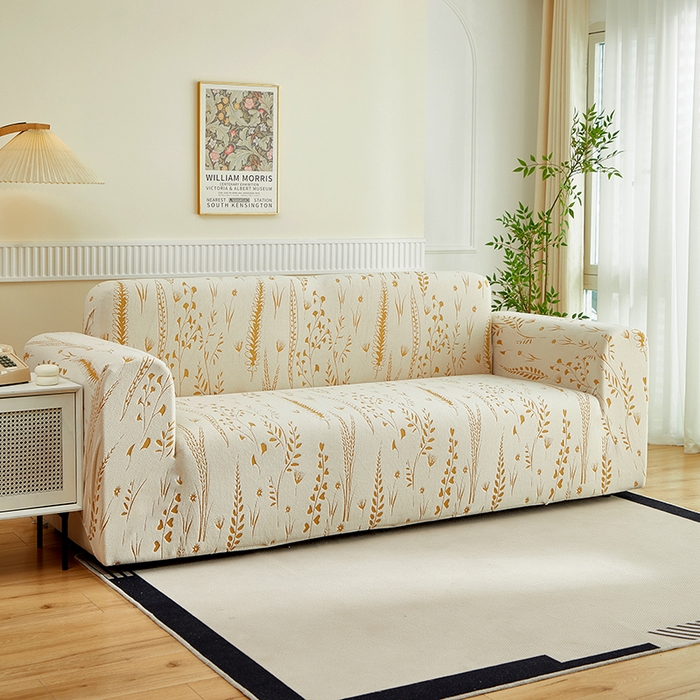 91家纺网 家纺一手货源 找家纺 丝绮鹿 2025新款雕花绒-麦浪沙发套松紧款（三人图）麦浪系列 麦浪-奶白