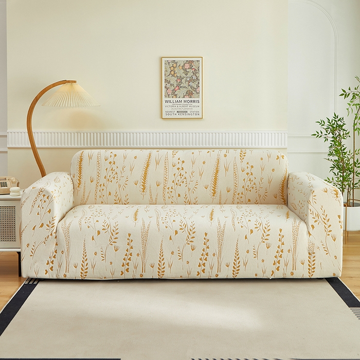 91家纺网 家纺一手货源 找家纺 丝绮鹿 2025新款雕花绒-麦浪沙发套松紧款（三人图）麦浪系列 麦浪-奶白