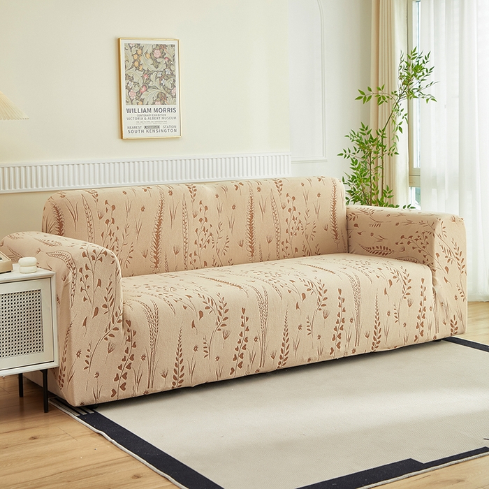 91家纺网 家纺一手货源 找家纺 丝绮鹿 2025新款雕花绒-麦浪沙发套松紧款（三人图）麦浪系列 麦浪-浅茶