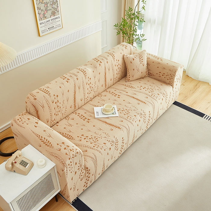 91家纺网 家纺一手货源 找家纺 丝绮鹿 2025新款雕花绒-麦浪沙发套松紧款（三人图）麦浪系列 麦浪-浅茶